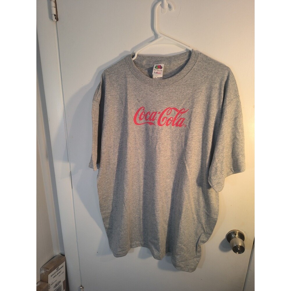 Vintage 90s Coca Cola Classic Script FRUIT OF THE LOOM LOFTEEZ Grey SHIRT XL USA